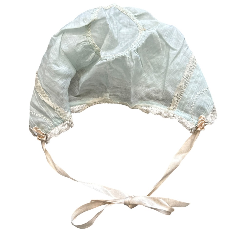 Best & Co Lilliputian Bazaar Baby Bonnet Vintage 1930s Lace Heirloom Blue OS